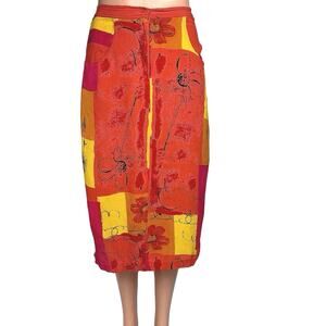 Styleworks Newport Multicolor Neon Boho Patchwork Floral Pockets Midi Skirt Sz 6